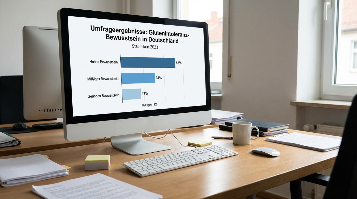 Statistiken zur Bekanntheit von Glutenunverträglichkeit auf einem Computerbildschirm