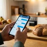 Person mit Smartphone nutzt den Glutenfrei Guide Chatbot - KI-Assistent fuer Zoeliakie und glutenfreie Ernaehrung