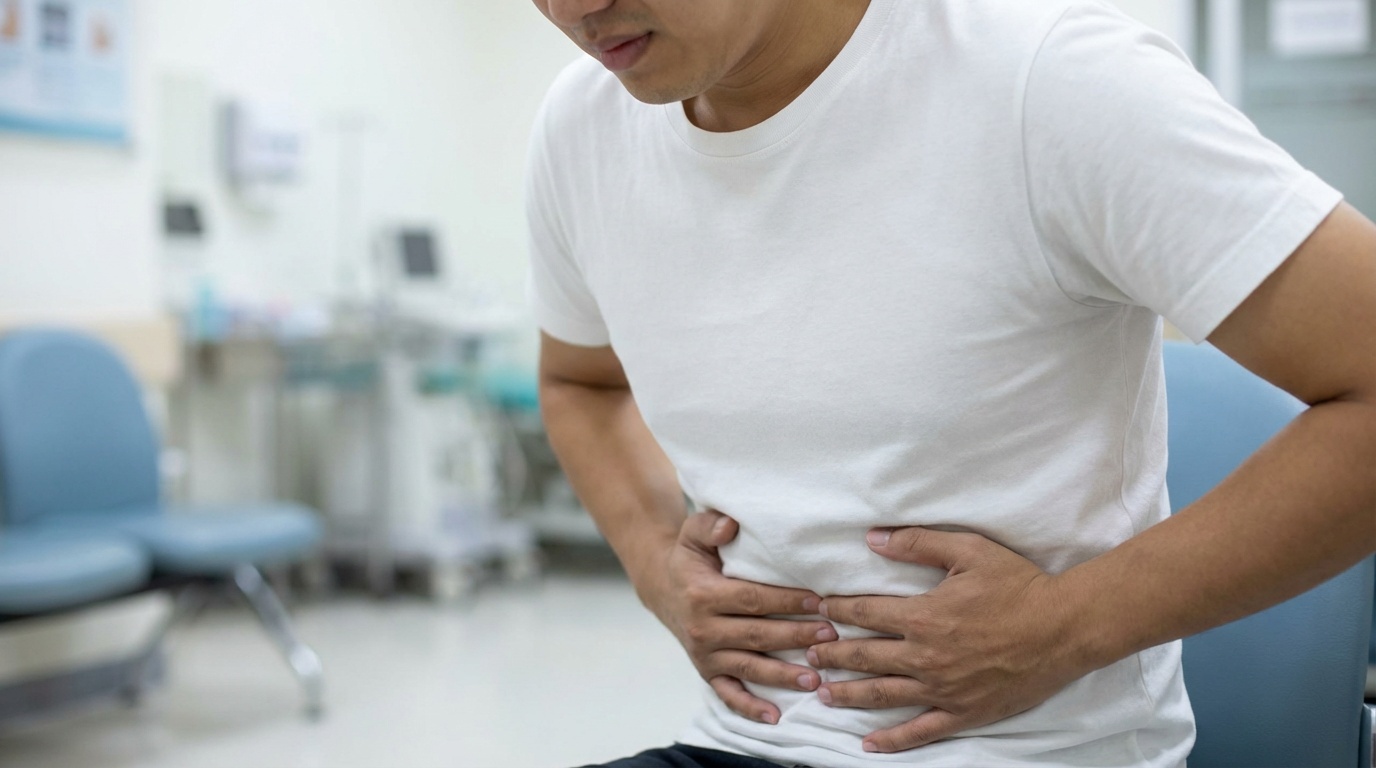Person hält Hände auf dem Bauch - Unterschied zwischen Reizdarm und Zöliakie, glutenfreie Ernährung bei Reizdarm