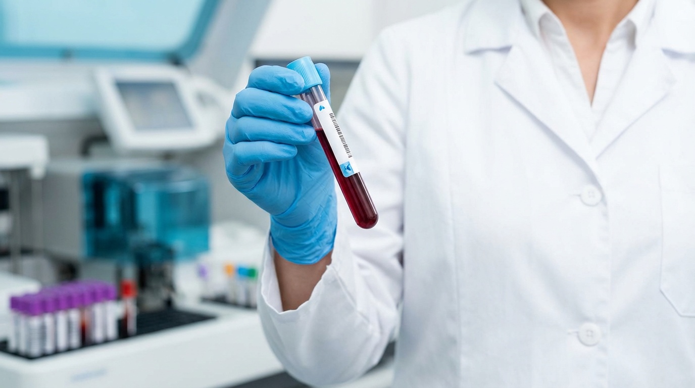 Arzt hält Blutröhrchen für Zöliakie-Antikörpertest im Labor