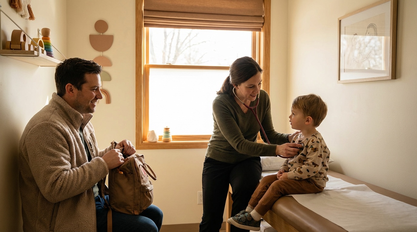 Kind beim Kinderarzt mit Elternteil - Zöliakie Diagnose bei Kindern ohne Magenspiegelung